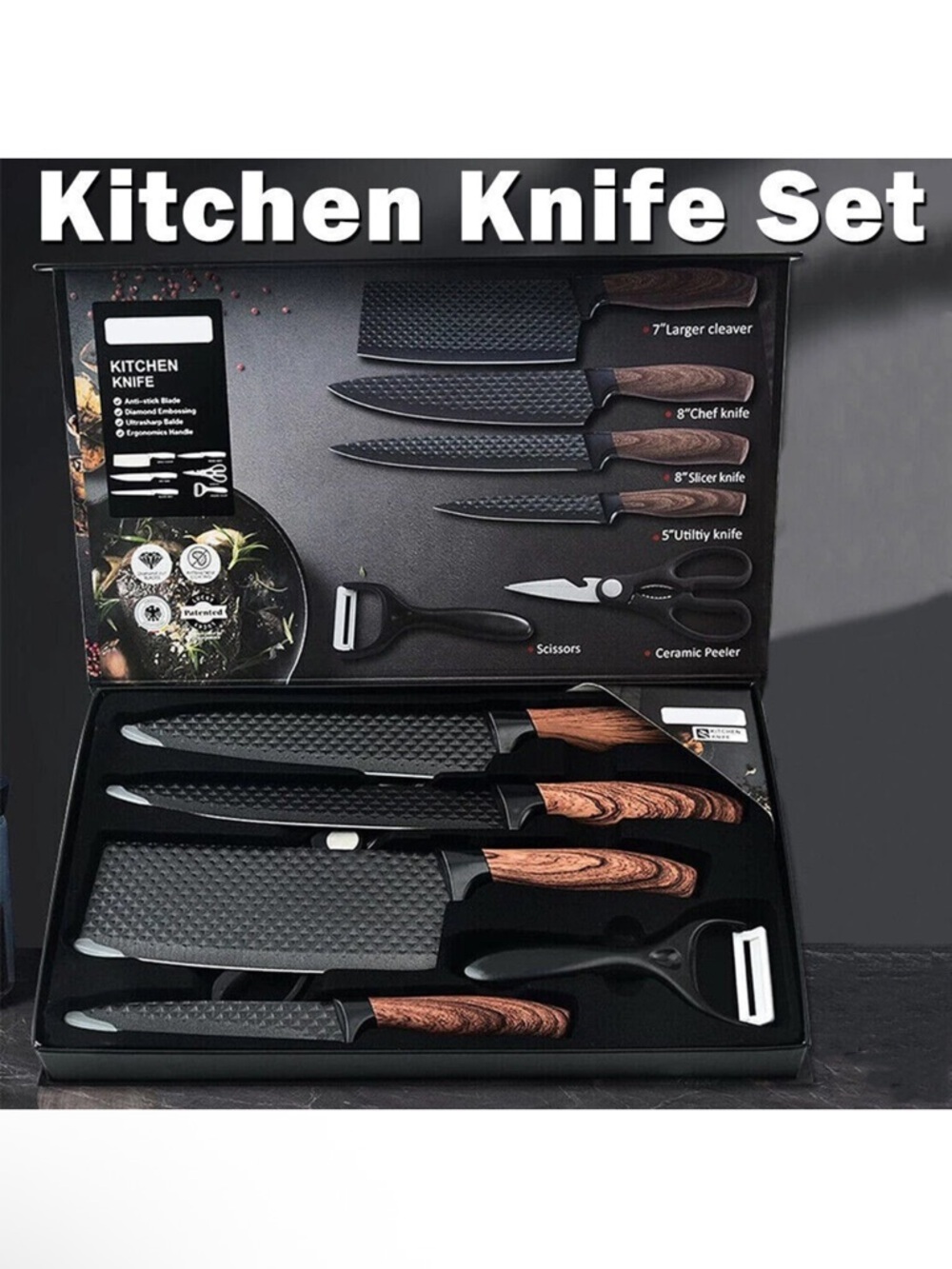 Chef Knife Set DFITO 6Pcs Stainless Steel pieces  Non-Stick Coating, Ultra Sharp - Picture 3 of 14